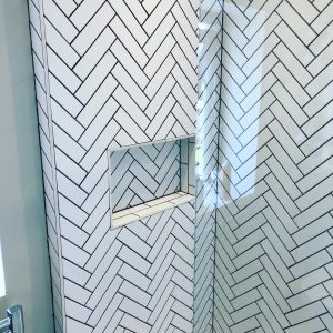 Shower room herringbone tiling