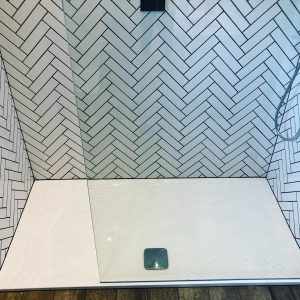 Shower room herringbone tiling