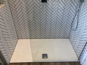 Shower room herringbone tiling