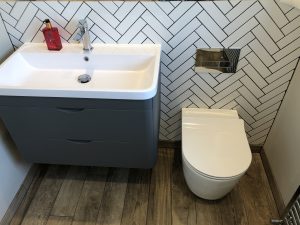 Shower room herringbone tiling