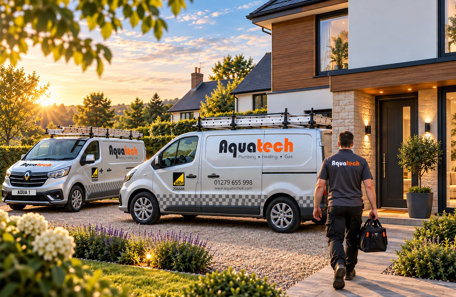 Aquatech engineer and vans at a customer's home